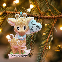 BLUE - BABY GIRAFFE Ornament with HEART BALLOON