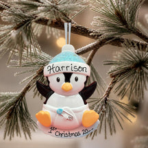 BLUE - BABY PENGUIN Ornament with DIAPER & CAP