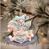 Blue - Baby's 1st Christmas Snowbaby on Rocking Horse Ornament