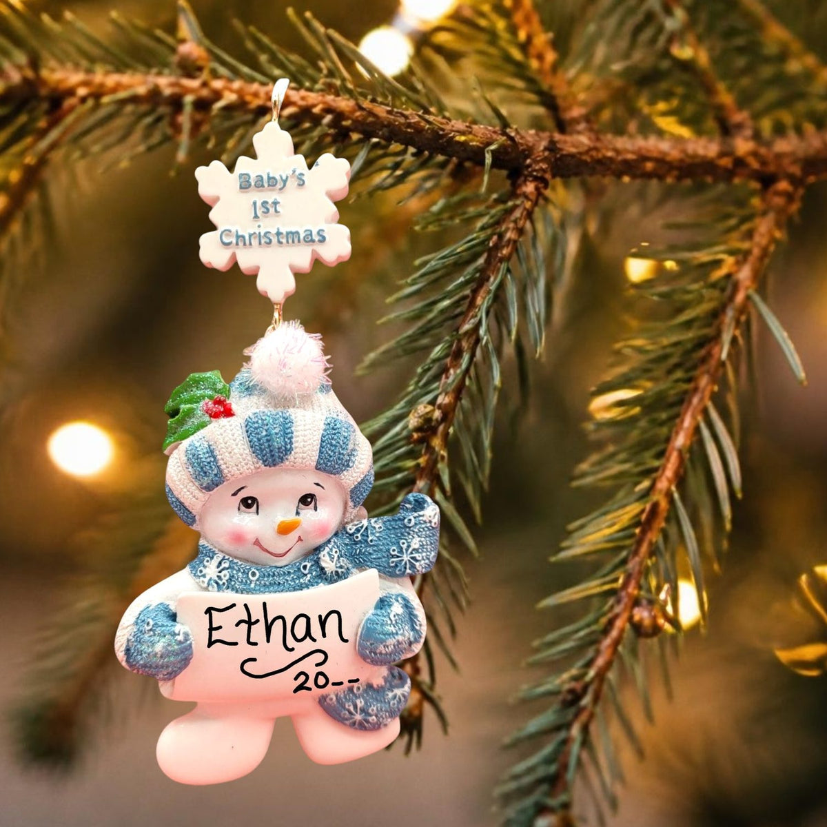 Blue - Baby's 1st Christmas Snowbaby Holding Sign Ornament