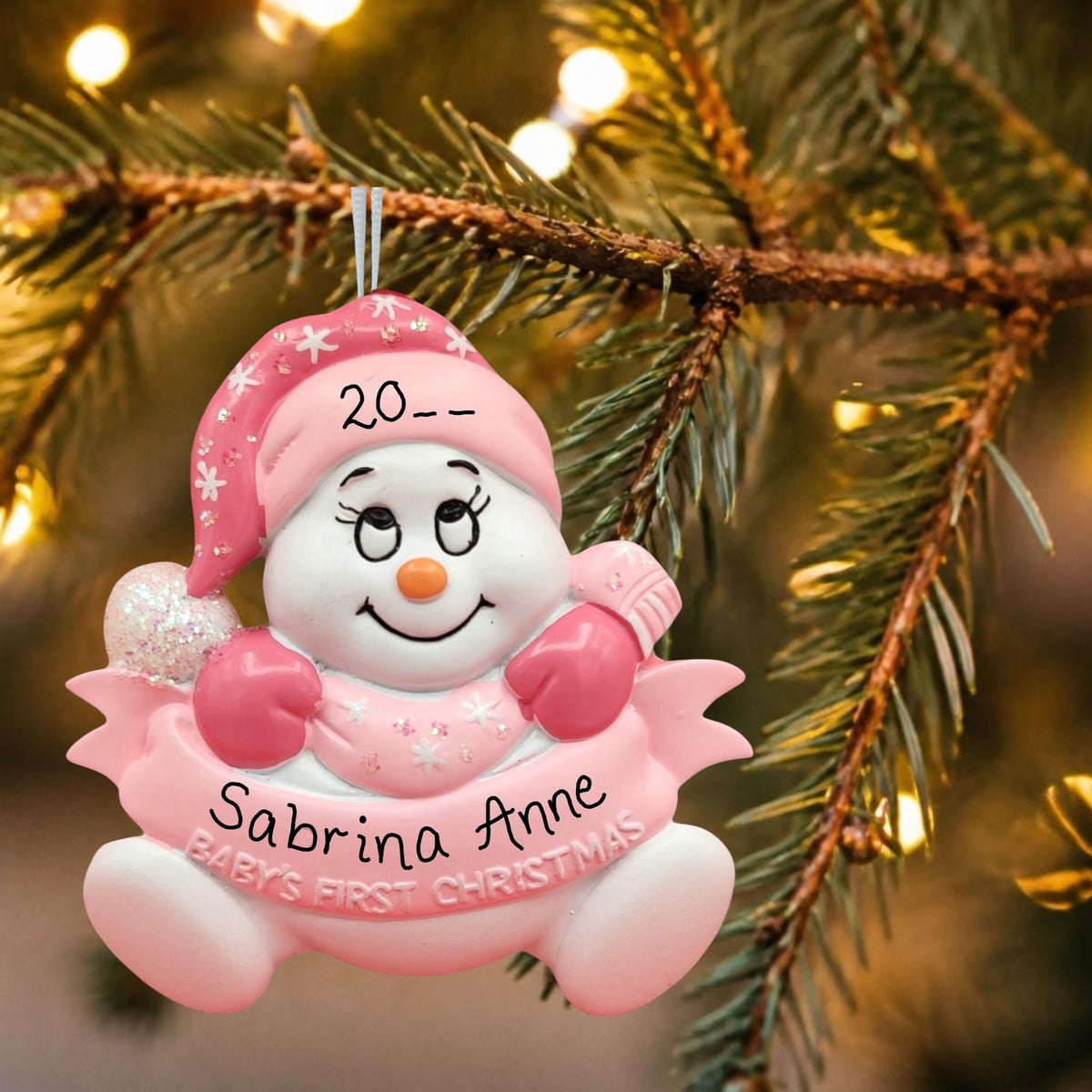 Pink - Baby's 1st Christmas Snowbaby with Words Ornament
