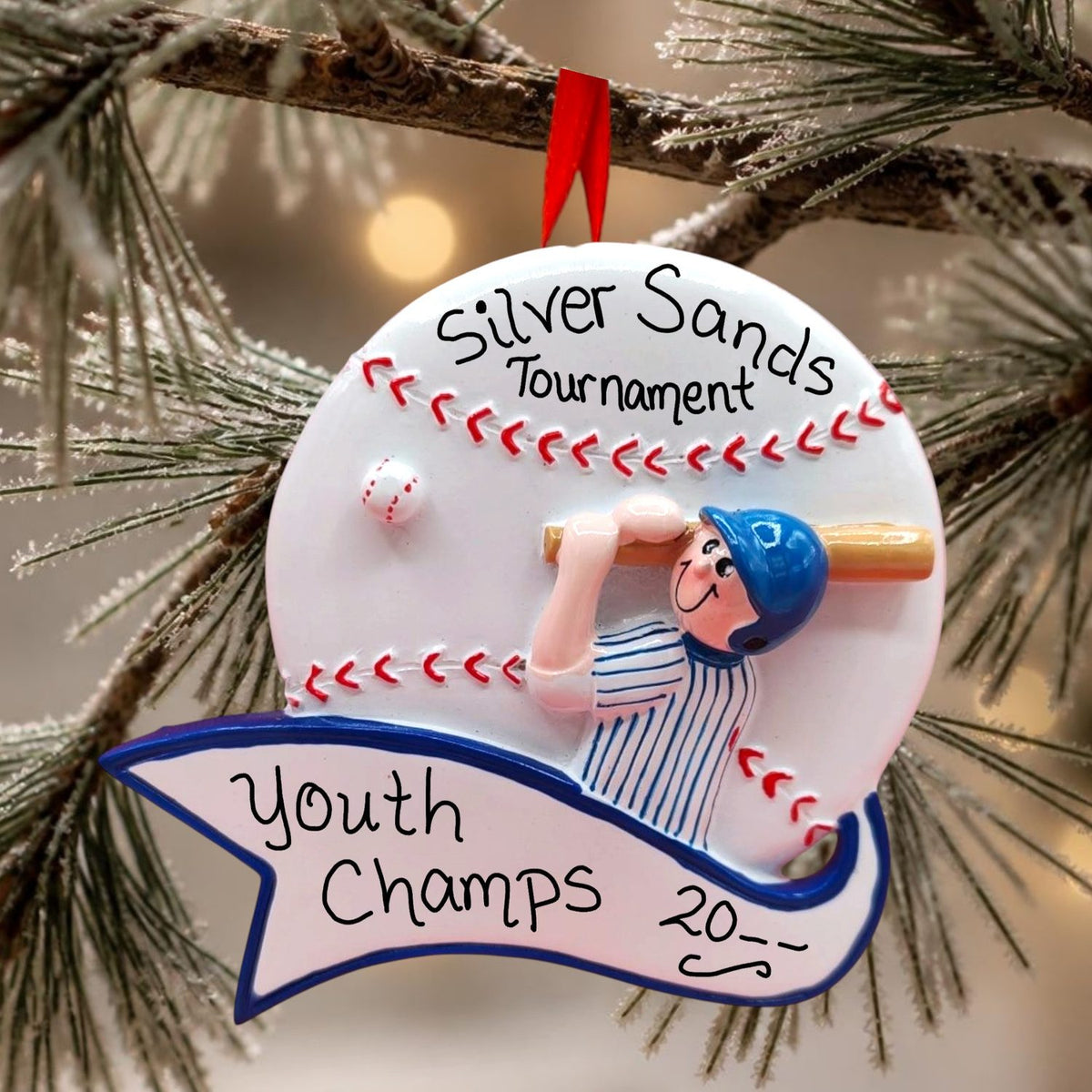 Baseball Boy with Banner Ornament