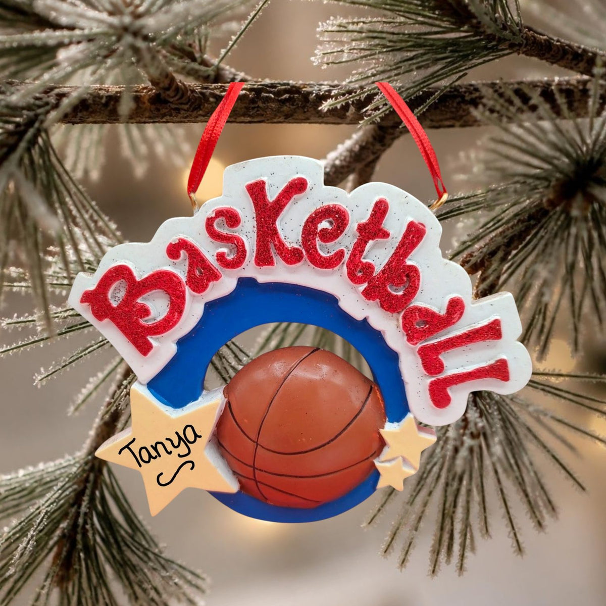 Basketball Word & Stars Ornament