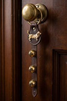BASSET HOUND CHARM above 3 Bells on Leather Strap