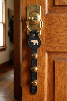 BEAR CHARM above 3 Bells on Leather Strap