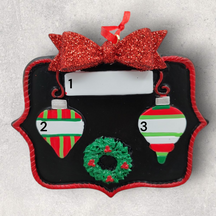 Decorative Christmas ornament with glittery red bow & 3 places for personalization