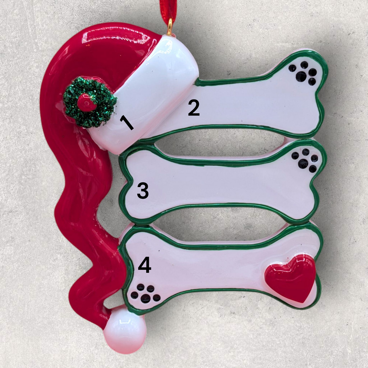 3 DOG BONES with SANTA HAT Ornament