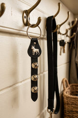 BOSTON TERRIER CHARM above 3 Bells on Leather Strap