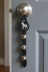 BOSTON TERRIER CHARM above 3 Bells on Leather Strap