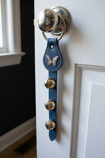 BUTTERFLY CHARM above 3 Bells on Leather Strap