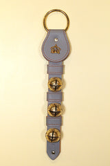 NATIVITY / MANGER CHARM above 3 Solid Brass Belsnickel Bells on Leather Strap