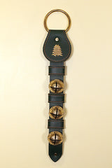 TREE (DOUBLE PINE) CHARM above 3 Solid Brass Belsnickel Bells on Leather Strap