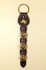 HORSE HEAD CHARM above 3 Solid Brass Belsnickel Bells on Leather Strap