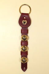 HEART CHARM above 3 Solid Brass Belsnickel Bells on Leather Strap - NOTE: BRASS HEART Charm will NOT be AVAILABLE until early December.