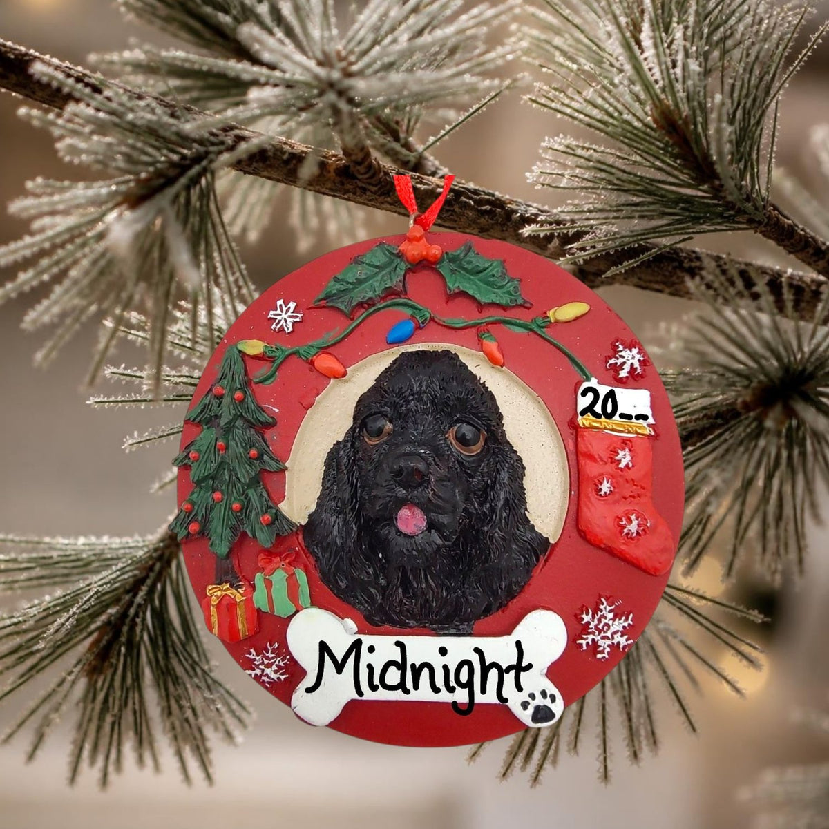 DOGS - COCKER SPANIEL (BLACK) - Red Wreath