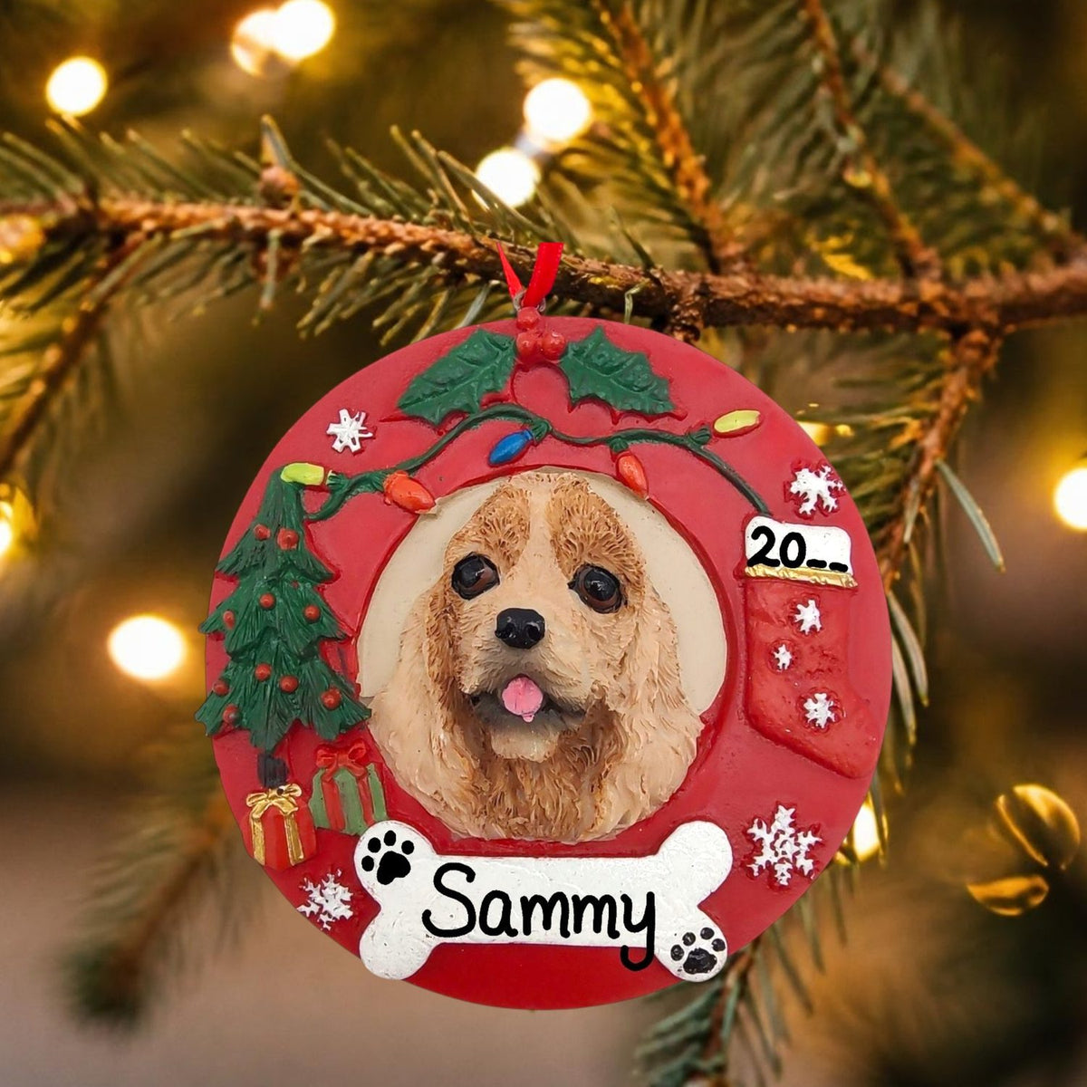 DOGS - COCKER SPANIEL (GOLD / BUFF) -Red Wreath