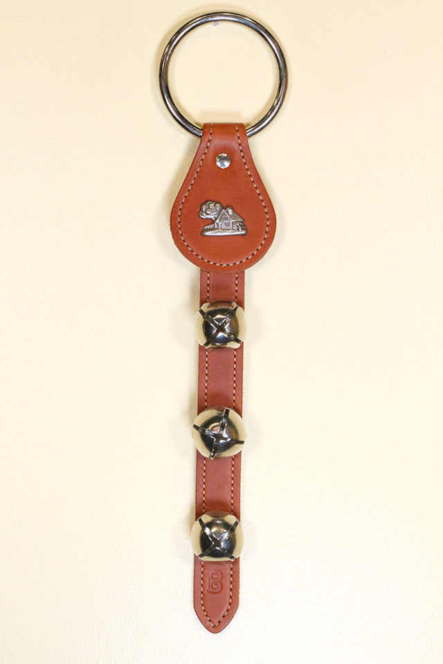 COTTAGE / MILL  CHARM above 3 Bells on Leather Strap