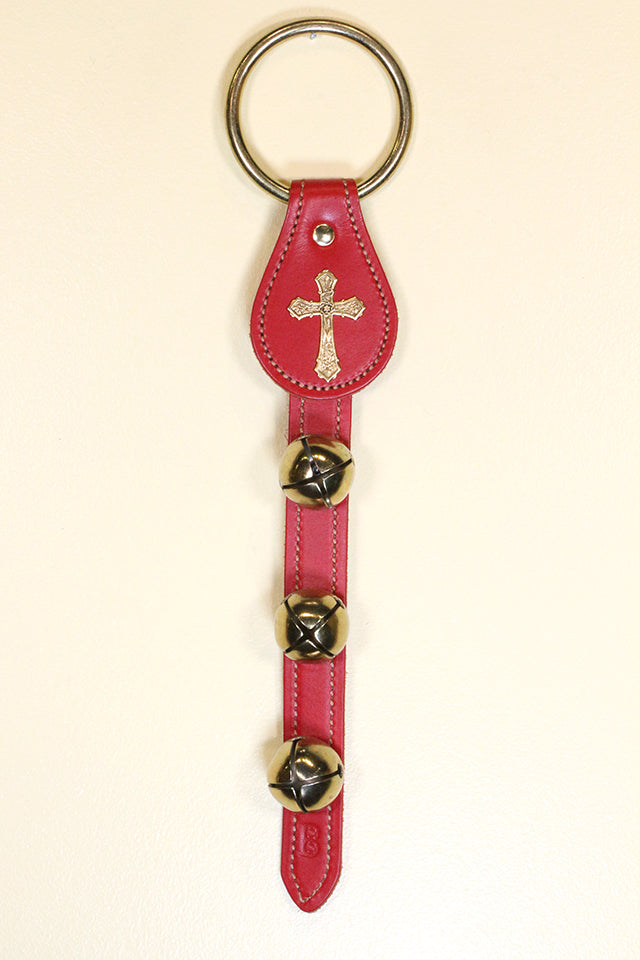 CROSS CHARM above 3 Bells on Leather Strap