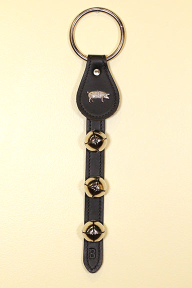 PIG CHARM above 3 Bells on Leather Strap