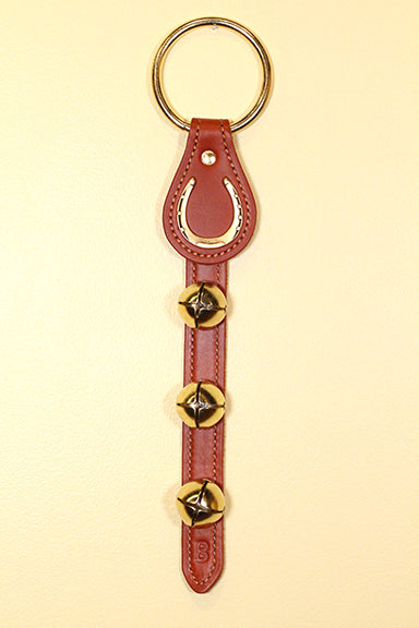HORSESHOE CHARM above 3 Bells on Leather Strap