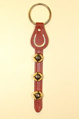 HORSESHOE CHARM above 3 Bells on Leather Strap