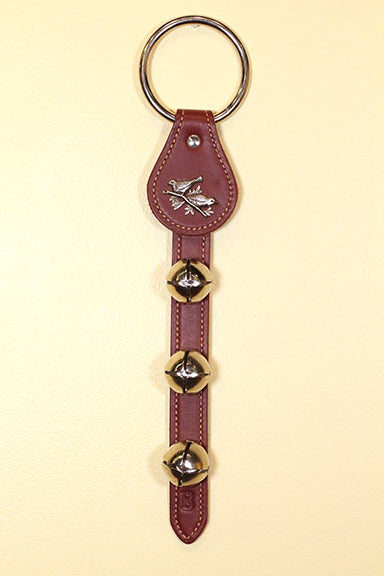 BIRDS on a BRANCH CHARM above 3 Bells on Leather Strap