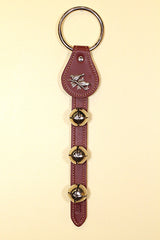 BIRDS on a BRANCH CHARM above 3 Bells on Leather Strap