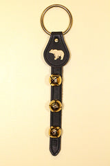 BEAR CHARM above 3 Bells on Leather Strap