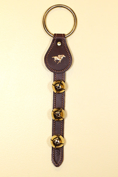 HORSE with RIDER CHARM above 3 Bells on Leather Strap