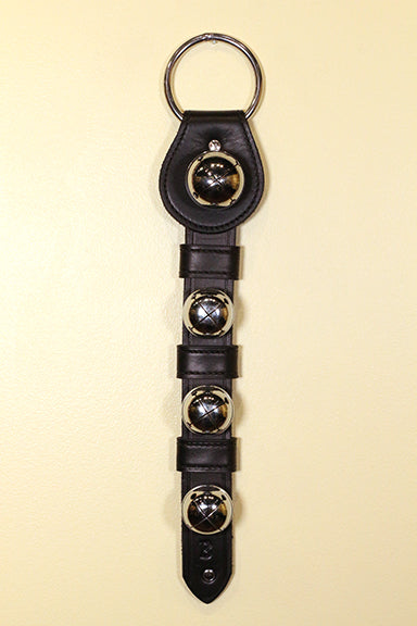 Large Chrome Bell above 3 Smaller Bells on 2-Ply Leather Strap