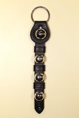 Large Chrome Bell above 3 Smaller Bells on 2-Ply Leather Strap