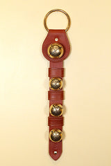Large Solid Brass Moyer Bell above 3 Smaller Bells on 2-Ply Leather Strap
