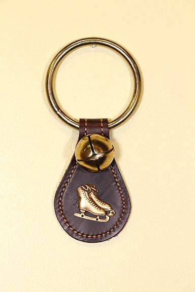 ICE SKATES CHARM on Leather Teardrop - 1 Bell