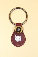 CAT FACE CHARM on Leather Teardrop, 1 Bell