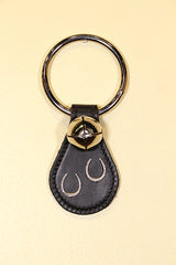 HORSESHOE CHARMS (2) on Leather Teardrop - 1 Bell