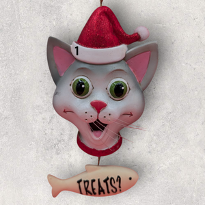CAT in SANTA HAT Ornament - GRAY