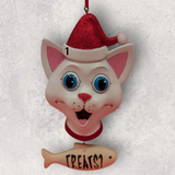 CAT in SANTA HAT Ornament - WHITE