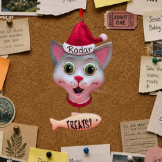 CAT in SANTA HAT Ornament - GRAY