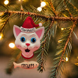 CAT in SANTA HAT Ornament - WHITE