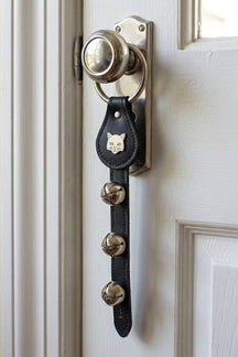 CAT FACE CHARM above 3 Bells on Leather Strap