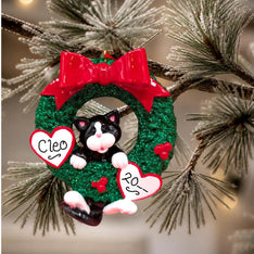 CAT in WREATH Ornament - BLACK & WHITE