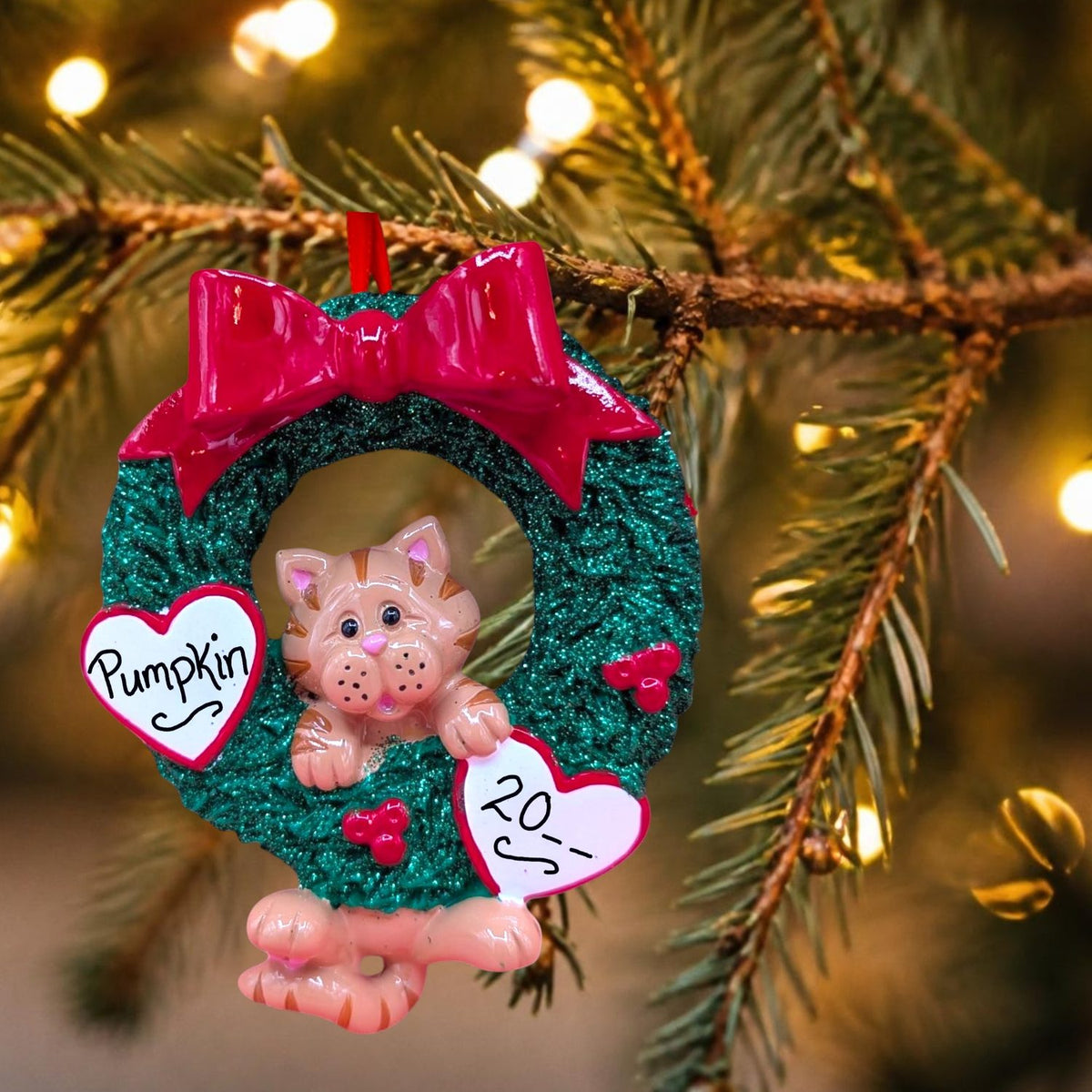 CAT in WREATH Ornament - ORANGE TIGER
