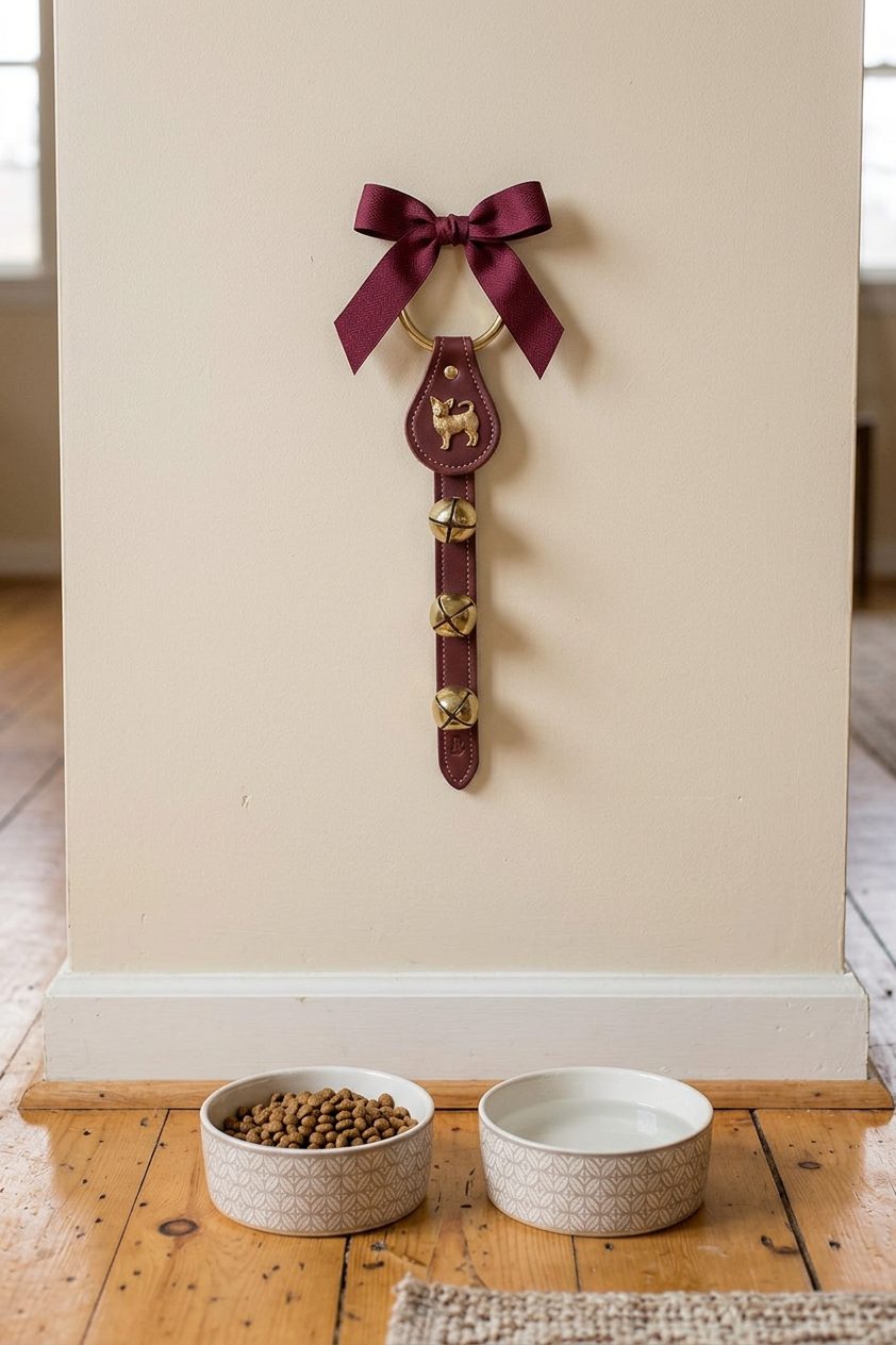 CHIHUAHUA CHARM above 3 Bells on Leather Strap
