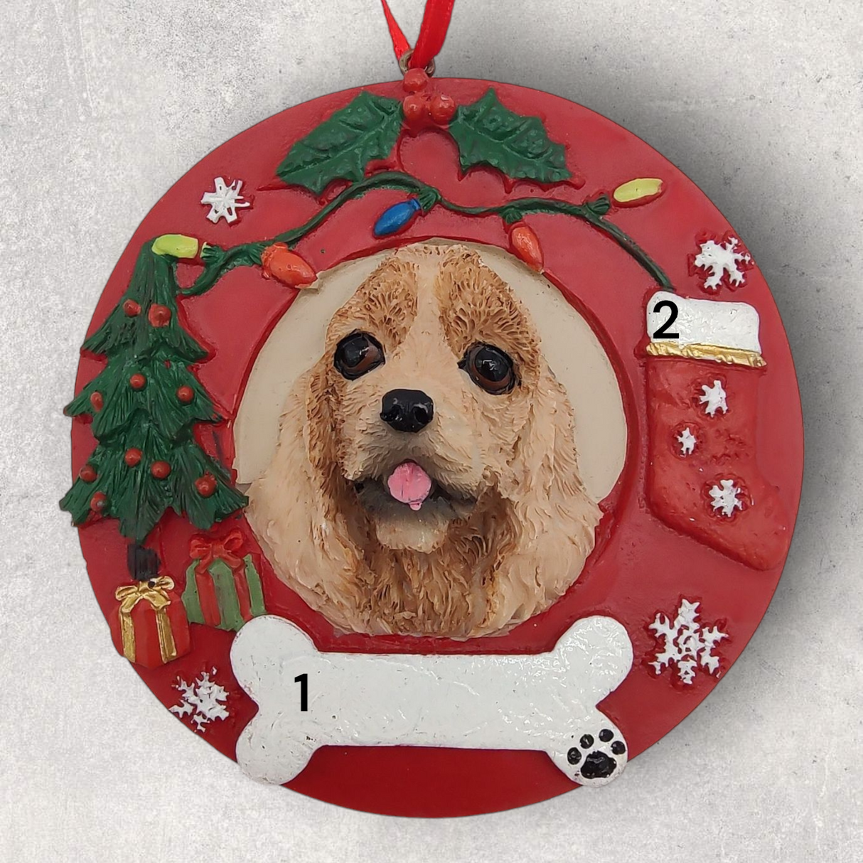 DOGS - COCKER SPANIEL (GOLD / BUFF) -Red Wreath