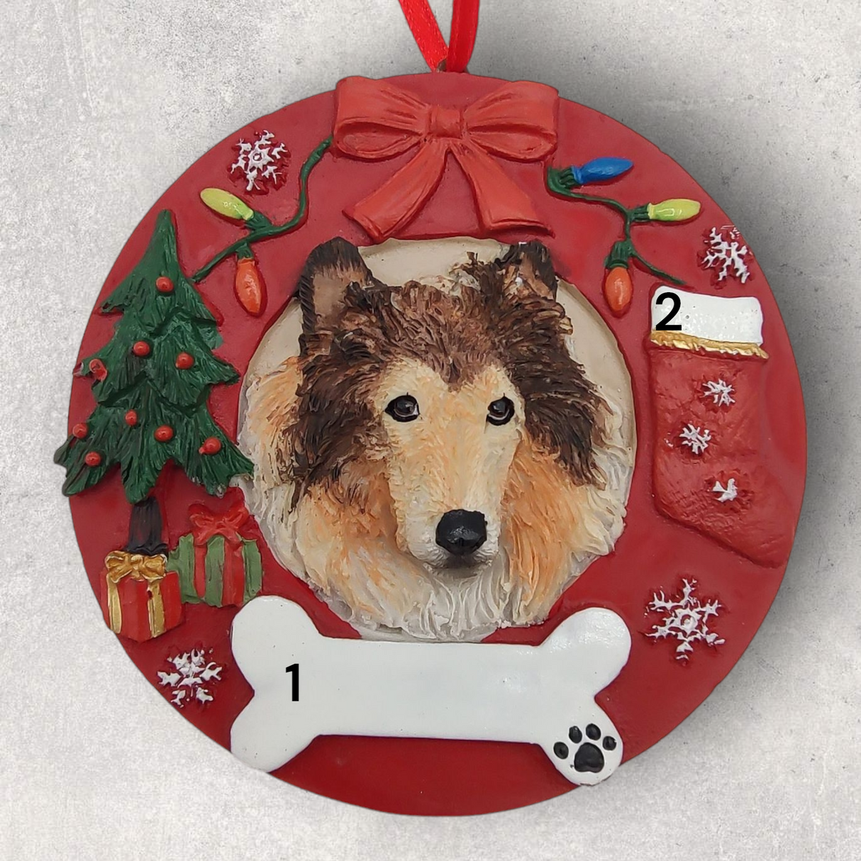 DOGS - COLLIE - Red Wreath
