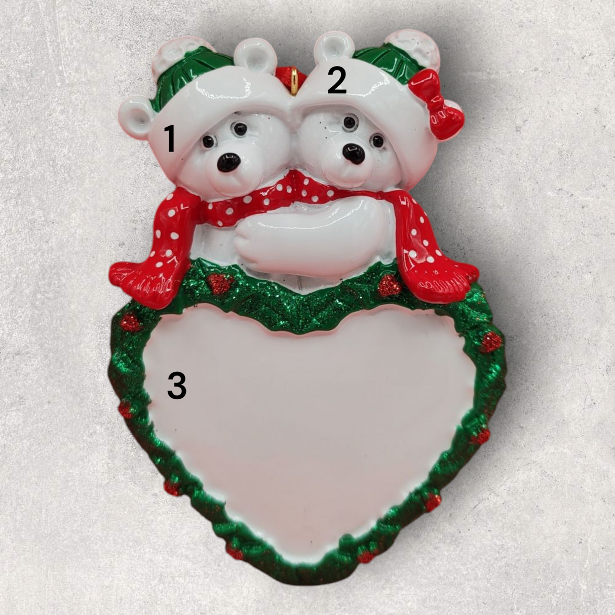 BEARS above LG WHITE HEART Ornament