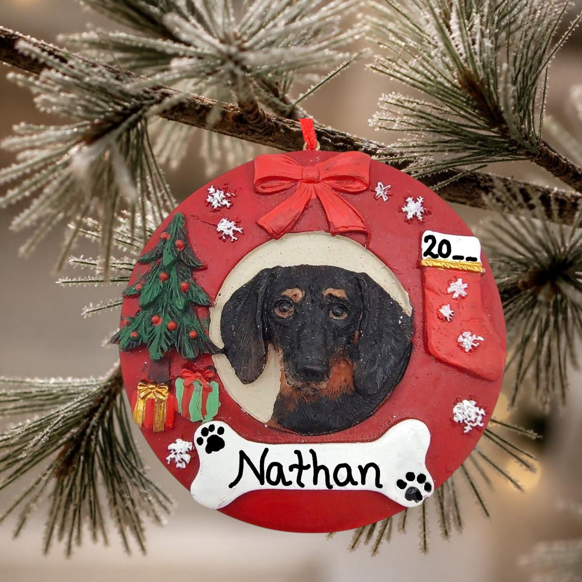 DOGS - DACHSHUND (BLACK) - Red Wreath