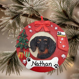 DOGS - DACHSHUND (BLACK) - Red Wreath