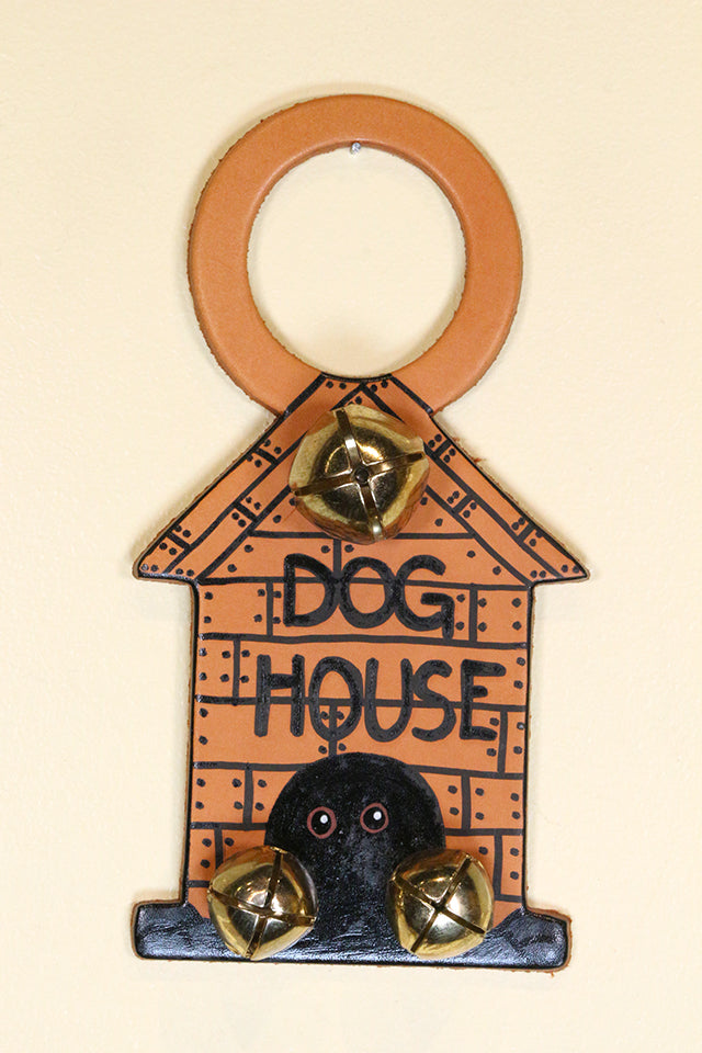 DOGHOUSE Hand-Painted LEATHER Doorknob Bell