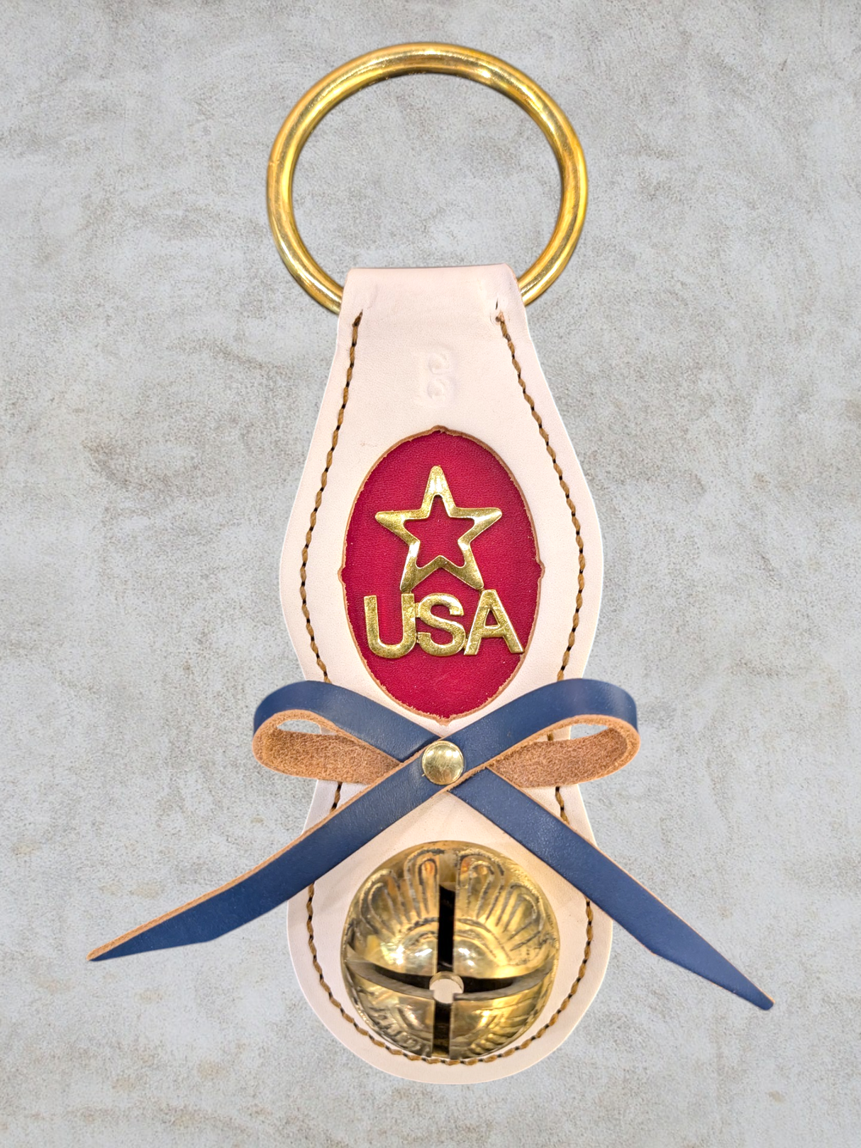 USA STAR CHARM on 2-Color Doorhanger - Solid Brass Belsnickel Bell